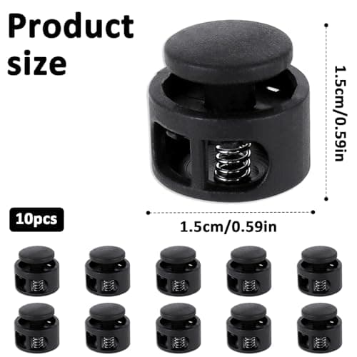Apausvcm 10Pcs Shoe Lace Tie Locks, Plastic Cord Locks Double Hole Drawstring Stopper Fastener Black Spring Cord Lock for Shoelaces Drawstrings Paracord Clothing Bags Sweatpants Hats — view 2