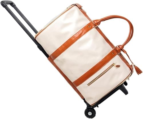 Jenni Bag Travel Bag with Wheels, My Jenni Travel Bag for Women, Foldable PU Leather Carry On Garment Bag,Large Capacity Jenni Bag with Shoe Compartment,Beige,Roller