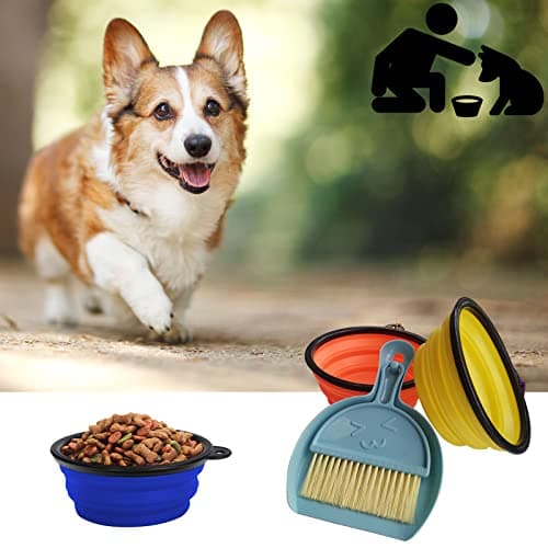 Collapsible Dog Bowl with Broom and Dustpan Foldable Pet Feeding Bowls for Cats Dogs 1000ML Large 34oz Expandable Silicone Food and Water Travel Bowl Cup Dish with Carabiner (black) — view 2