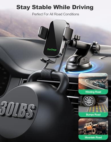 Glangeh Car Phone Holder Wireless Charger, Auto Clamping Wireless Car Charger, 15W Fast Wireless Charging Car Mount Frame for Dash Windshield for iPhone 17 16 15 14 13 12 Pro Max, Galaxy S24+ and more — view 4
