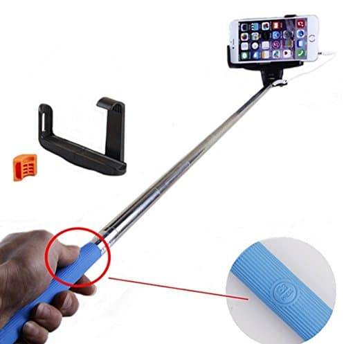 ESupFly Charging Free Selfie Stick (No Battery, No Bluetooth, No Wifi) Selfie Handheld Stick Monopod Pole with Built-in Remote Shutter and Adjustable Phone Holder Mount for Apple iPhone, Sumsung and other Android Smartphones (Blue) — view 3