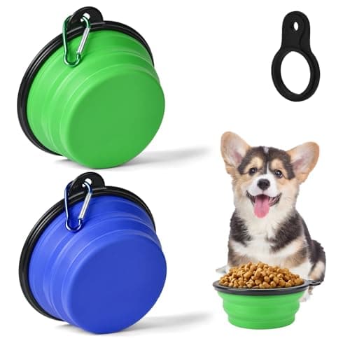 Adiwo 2PCS Collapsible Dog Bowl, Foldable Travel Bowl, Leak-Proof Dog Bowl, Pet Food Feeding Bowl, Portable, with Mountaineering Carabiner for Cats, Dogs and Pets, for Water and Food (350 ml)