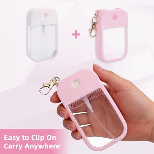 ACKKOR Hand Sanitizer Spray Case, Hand Sanitizer Case Thickened Silicone with Incidentally Keychain Accessory for 1 Fl Oz/30ml for Travel Work School Portability (Pink) — view 5