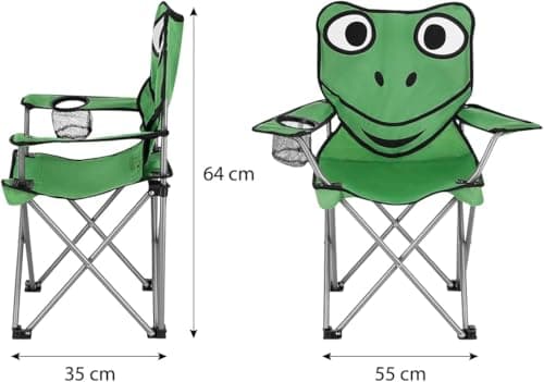 LIZZIE JACOBS Kids Folding Camping Chair with Armrest and Cup Holder Cute Animal Frog & Monkey Design Foldable Chair for Beach, Fishing, & Backyard 110lbs Capacity for Boys & Girls (Frog Green) — view 2