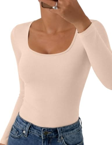 IWOLLENCE Thermal Tops Womens Scoop Neck Underlayer (Beige, M)