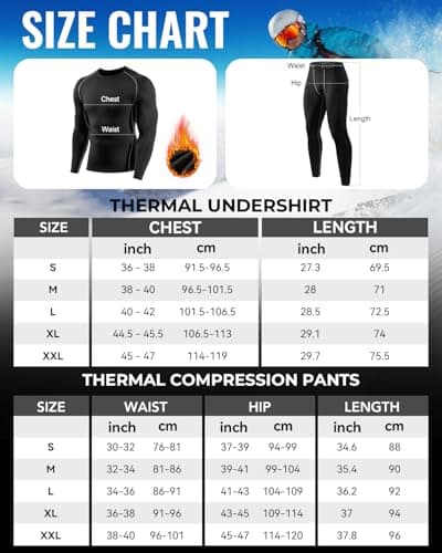 Orrfreer 2 Pack Men’s Thermal Underwear Set Fleece Lined Compression Base Layer For Winter Sports Long Sleeve Top & Long Johns For Men Thermal, Skiing, Running, Hiking Black/Charcoal M — view 5
