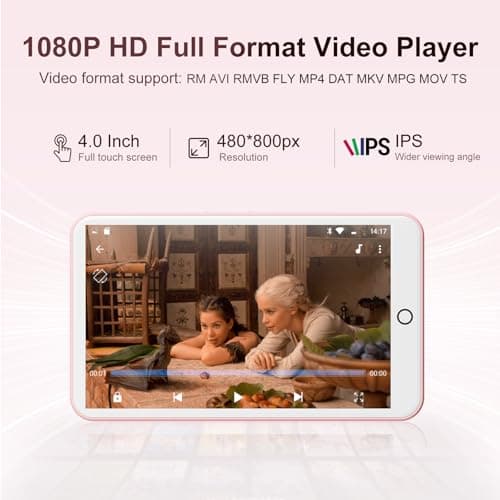 80GB MP3 Player with Bluetooth and WiFi, Mp3 & Mp4 Music Player with Spotify, Amazon Music, Audible, 4.0" IPS Touch Screen Android Player with Speaker, FM Radio, Up to 512GB (Pink) — view 4