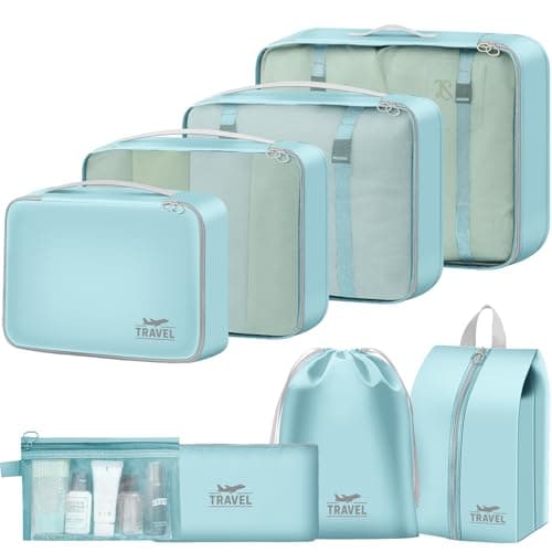 MOFELON 8PCS Packing Cubes for Suitcase, Travel Luggage Organisers for Backpack, Waterproof Suitcase Organiser Bags, Travel Essentials Accessories - sky blue