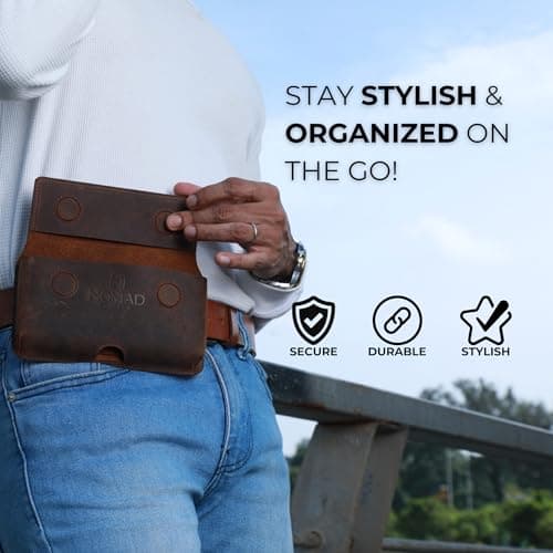 Genuine Leather Horizontal Phone Holster for Men, Horizontal Cell Phone Holder for Belt w/Magnet Closures, Handcrafted Cellphone Case for Iphone and Smartphones — view 2