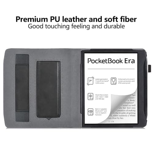 Case for 7" Pocketbook Era Color Ereader 2024 & 7" Pocketbook Era Ereader 2022, Slim PU Shell Cover with Stand, Hand Strap, Auto-Wake/Sleep Feature, Black — view 2