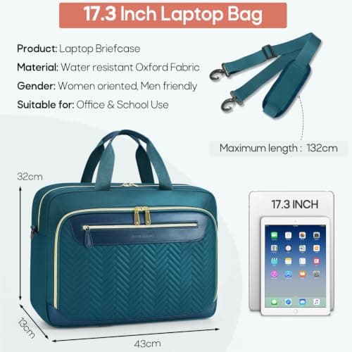 RAINSMORE 17.3 Inch Laptop Bag for Women Water Resistant Briefcase — view 5
