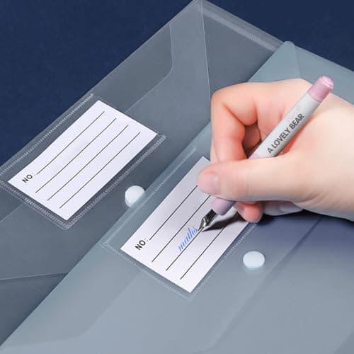 GESDYO 10 Pack A4 Plastic Folders Document Files Envelope Clear Wallets Plastic Popper Wallets with Label Pocket and Snap Button Suitable for Document Storage at School, Work and Home — view 4