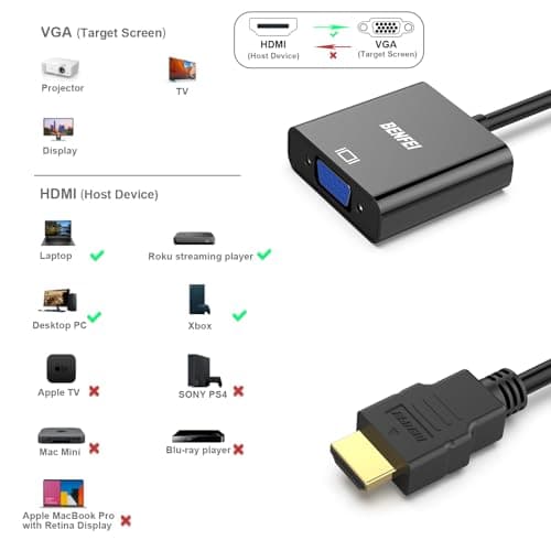 BENFEI HDMI to VGA, 10 Pack Gold Plated HDMI to VGA Adapter (Male to Female) for Computer, Desktop, Laptop, PC, Monitor, Projector, HDTV, Chromebook, Raspberry Pi, Roku, Xbox and More — view 3