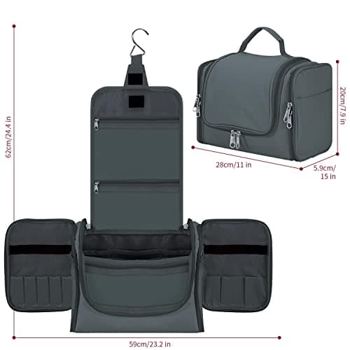 Vinsani Premium Toiletry Bag Large Capacity Many Compartments Hygiene Wash Bag Bathroom Shower Portable Hanging Travel Organiser Waterproof Cosmetic Makeup Toiletries for Men & Women – Dark Grey — view 6