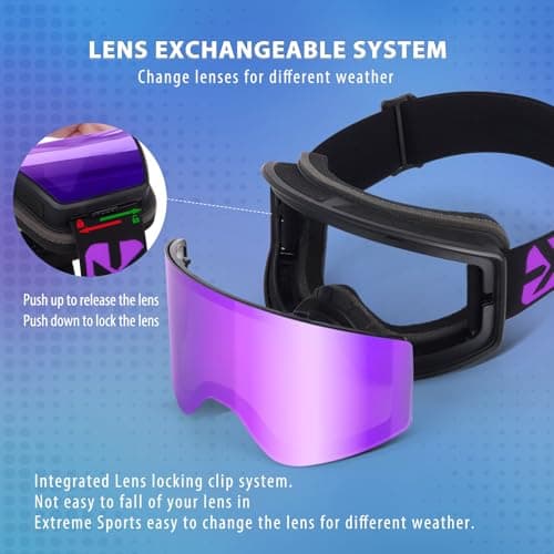 EXP VISION Parent-child Ski Goggles Set, Anti Fog Snow Goggles 100% UV Protection OTG Snowboard Glasses for Men, Women, Youth, kids (Adult Ski Goggles-Purple) — view 5