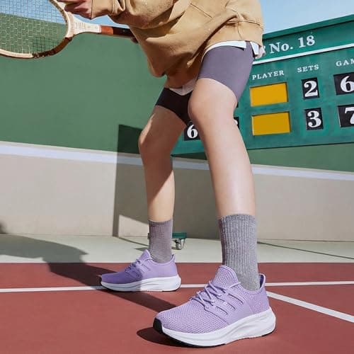 Womens Walking Trainers Lace up Sports Running Shoes Non Slip Purple 8.5 — view 2