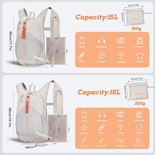 BECOJADDE 15L Hiking Backpack for Men Women Foldable Small Rucksack Lightweight Mini Backpack for Camping Travel Outdoor, Beige — view 4