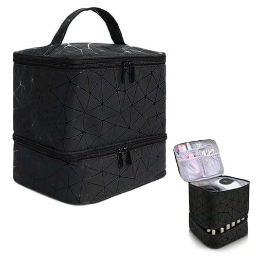 Eulihent Nail Varnish Storage, Double Layer Nail Bag Organiser Waterproof PU Cosmetic Bag with Adjustable Dividers for 30 Bottles Lipstick, Manicure Tools Storage (Black)