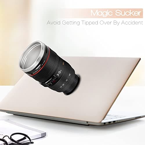 Splend Camera Lens Coffee Cup and Travel Mug, Double Wall Insulation Reusable Coffee Mugs, Food Grade Stainless Steel Coffee Mug Drink Flask Water Bottle Camera Lens Cup, 320 Milliliter Balck — view 5