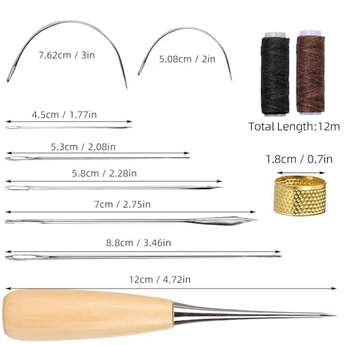 11Pcs Leather Repair Kit, Leather Stitching Kit with Waxed Thread Sewing Needle, Needle and Thread Kit for Leather Bags, Sofas, Wallets — view 2