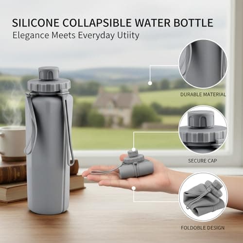 KxrTpx Collapsible Water Bottle 600ml/21oz, Foldable Water Bottle for Outdoor and Gym Use, Travel Water Bottles, Water Bottles Silicone Construction, Folding Water Bottle for Daily Hydration — view 3