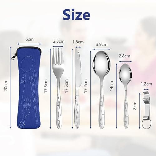 Vicloon 5PCS Camping Cutlery Set, Stainless Steel Flatware Camping Utensil Set with Portable Pouch Case, Outdoor Travel Picnic Office Lunch Cultery for Picnic School Knife Fork Spoon (Dark Blue) — view 2
