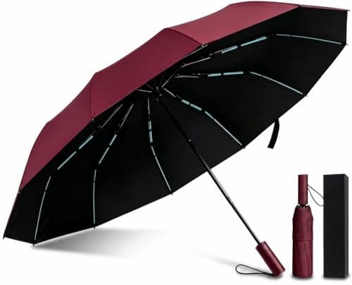 NAYEZH ﻿ Umbrella Windproof Travel Umbrella for Rain, Auto Open Close, 12 Ribs 3+2 Fiberglass Frame, Durable Compact Portable Umbrella for Daily Use (Burgundy) ﻿