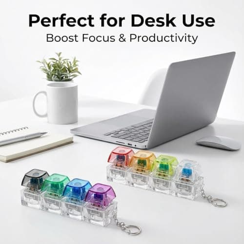 2 Pcs Keyboard Fidget Toy 4 In 1 Keychain Fidget Clicker, Transparent Mini Finger Button Toy, Stress Relief Sensory Tool for Kids Adults Office Travel Daily Use — view 4