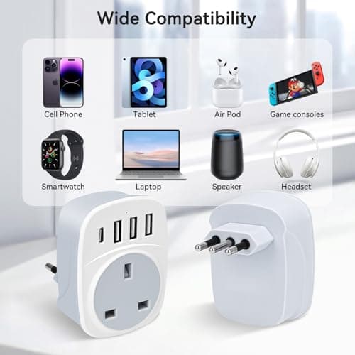 2- PACK UK to Italy Plug Adapter,SHUOMAO UK to Italy Travel Adapter — view 6