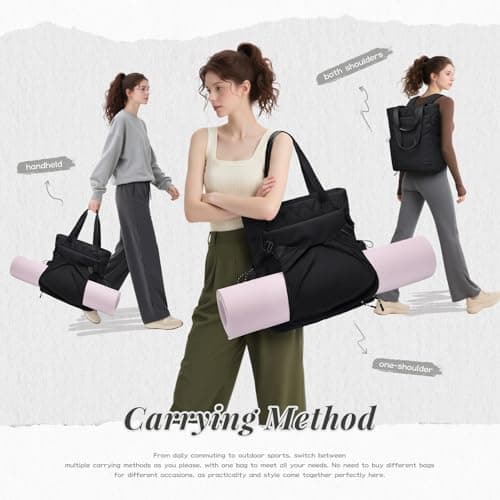 GOLF SUPAGS Convertible Laptop Backpack Yoga Sports Bag Quilted Tote Bag, Yoga Mat Carrier Bag for Travel, Fitness, Office and Shopping (Black) — view 2