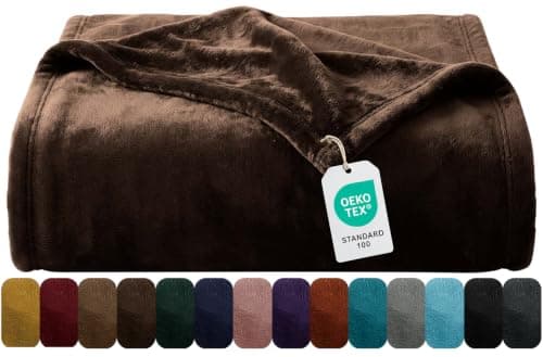 Oxford Homeware Fleece Blanket Sofa Throw Cuddly Reversible Soft Throws for Bed, Couch, Settee, Travel Lightweight and Breathable Blanket fit All Season (Brown, Twin/Double)