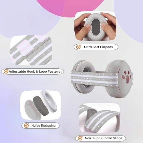 SHOCHX Baby Ear Defender Hearing Protection for Infant and Babies Up to 36 Months - Noise Reduction Earmuffs Comfortable Infant Headphones for Ear Protection, Sleep, Travel Baby Essentials (Gray) — view 5