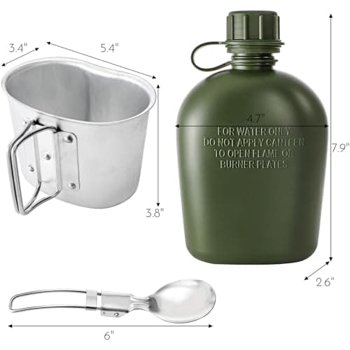 ZOOFOX Military Canteen, 1 Quart Portable Army Water Bottle with Aluminum Cup, Stainless Steel Spoon, Fork and Knife, Plastic Tactical Water Bottle for Military Hiking Camping Survival — view 2