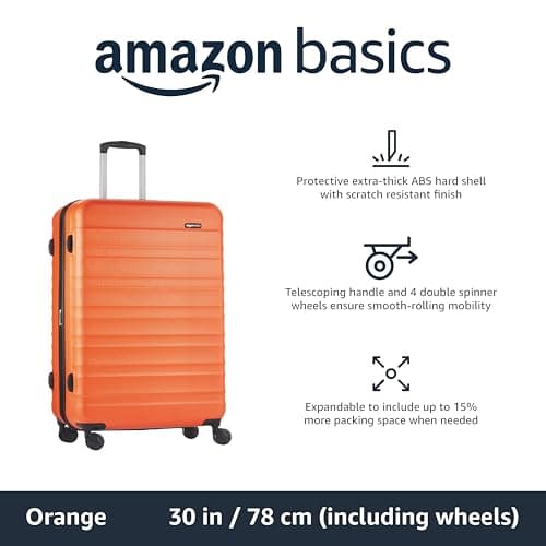 Amazon Basics Hard Shell Large Suitcase - Expandable ABS Travel Luggage with 4 Double Spinner Wheels - Scratch Resistant and Lightweight Construction - 78 x 52.6 x 32cm - Burnt Orange — view 2