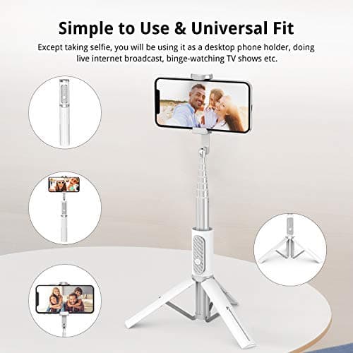 ATUMTEK Selfie Stick Tripod, 3-in-1 Extendable Aluminum Phone Tripod with Detachable Bluetooth Remote, Compatible with iPhone 17/16/15/14/13/12/11/11 Pro/XS Max/XR and Samsung Smartphones, White — view 6