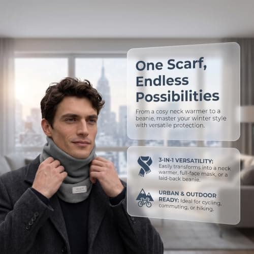 Yizzen 2 Pcs Snoods for Men Women Thermal Neck Warmer Mens Snood Scarf，Grey — view 6