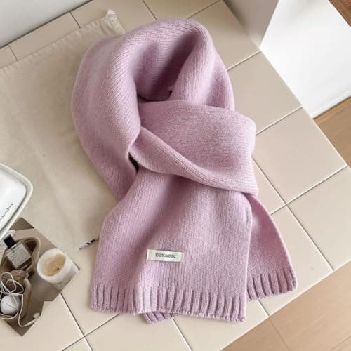 Kovake Winter Wool Scarf Warm Cashmere Scarf - 100% Wool - Soft Knitted Scarf Autumn Winter Solid Versatile Shawl Neck Wrap for Women Mens, 160 x 20 cm (Light Purple) — view 4