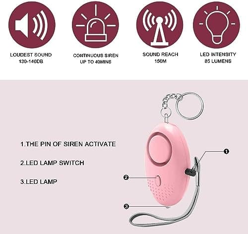 Personal Alarms For Women, Police Approved 140DB LOUD Security Alarms Keychain with LED Light, Self Defence Panic Rape Attack Safety Sound Kit for Women, Girl Elderly, Student, Night Walker (Pink) — view 2