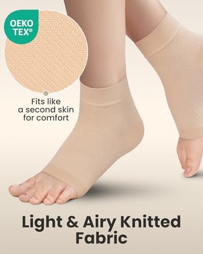 KEMFORD Ankle Support Compression Sleeve – Plantar Fasciitis & Achilles Tendonitis Relief Stockings for Foot Pain & Swelling – 1 Pair, Beige, L — view 3