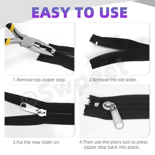 Swpeet 144Pcs Zipper Repair Kit with Plier and Pliers Assortment, Zipper Pulls, Replacement Tools for Bags, Tents, Luggage, Sleeping Bag, Jacket — view 4