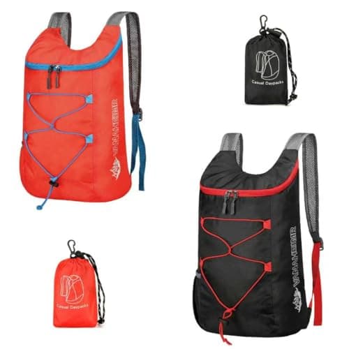 Feibmir 2 Pack 12L Small Foldable Lightweight Packable Backpack Black Red