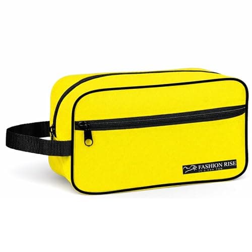 Water-Resistant Toiletry Bag for Men & Women - Lightweight Travel Wash Bag with Multiple Compartments, Compact Dopp Kit Cosmetic Organizer, Durable Nylon Shaving & Makeup Storage Case (Yellow)