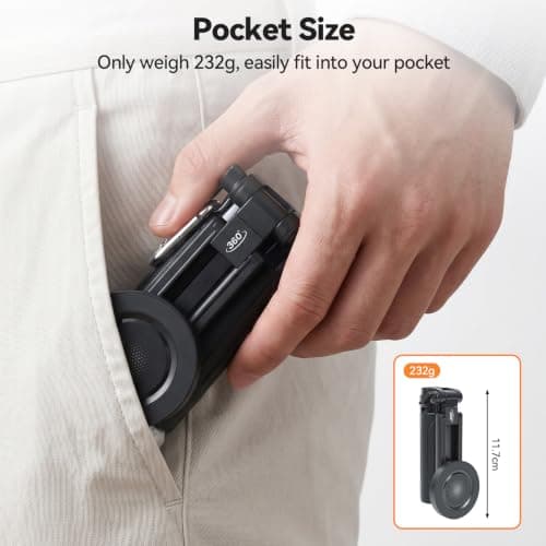 UTEBIT Mini Magnetic Selfie Stick Tripod, Extendable Selfie Stick with Wireless Remote & Handy Capgrip Aluminium Phone Tripod Stand with Horizontal Shooting for iPhone 17 16 15, Android Phones — view 6