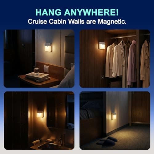 2 Pcs Magetic Night Light Motion Sensor Cruise Ship Approved with USB Cable LED Rechargeable Battery for Indoor Use in Bathroom Hallway Cabin Toilet Bed Stair for Travel Cruise Essentials 2026 — view 3