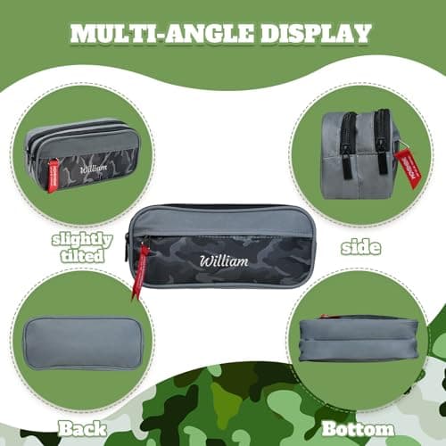 Personalized Pencil Case, Custom Pencil Pouch, Camouflage, Green — view 6