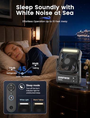 Magnetic Cruise Approved Fan with Night Light, 10000mAh Ultra-Slim Travel Fan, 4-Speed, Hook Design, Portable Fan for Cruise Ship Cabin, Bedroom Sleeping, Camping, Travel & Cruise Essentials 2026 — view 4