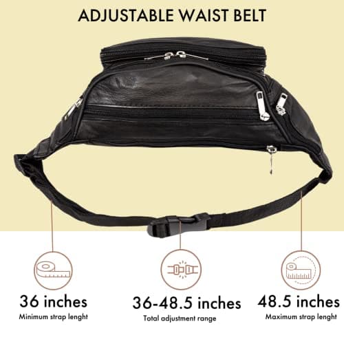 Woodland Leathers Genuine Leather Bum Bag Belt Bag for Women and Men, Black — view 4