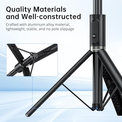 SYNCWIRE 55" Phone Tripod with Bluetooth Remote, Aluminum Selfie Stick Tripod with 360° Rotation, for iPhone & Android Phones, Travel Selfie Stick Stand for Vlogging, Live Streaming, Black — view 2