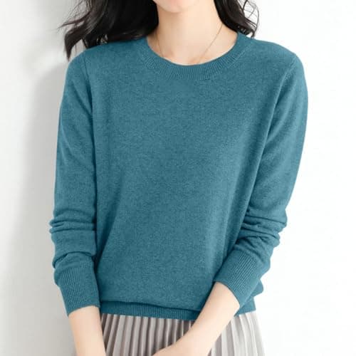 Women's Wool Blend Crewneck Pullover Sweater Long Sleeve Thermal Base Layer Top for Travel and Hiking (Sky Blue, S) — view 3