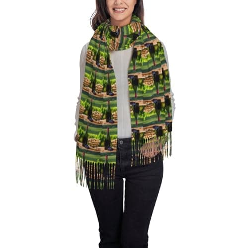 MyPiky Wine Bottle Corks Grapes Print Women Men Fringe Scarf Fashion Accessory For Winter Fall Spring Travel Holiday Wear — view 2